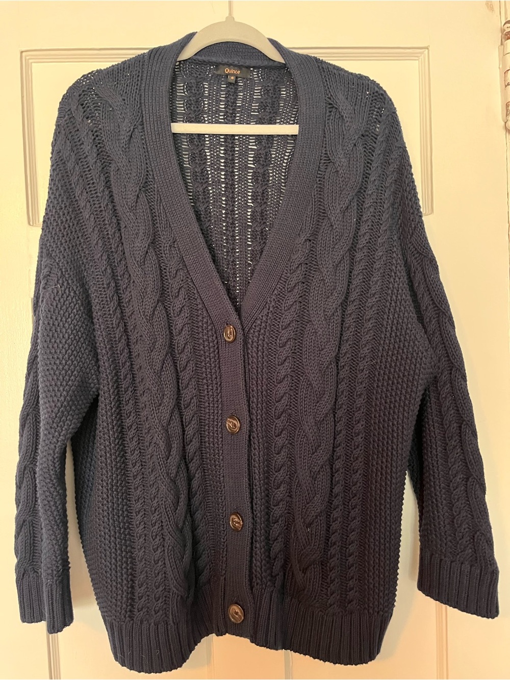 Quince 100% organic cotton chunky oversized cable knit navy cardigan sz s - Picture 7 of 9